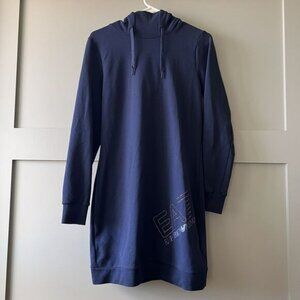 EMPORIO‎ ARMANI EA7 Hoodie Sweatshirt Dress Women Small Jersey Navy Blue Luxury